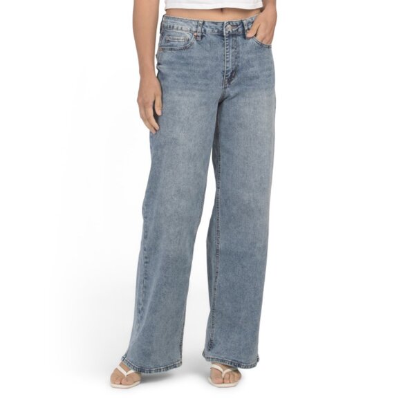 MADDEN GIRL Medium Wash Wide Leg Straight Jeans - Picture 1 of 1